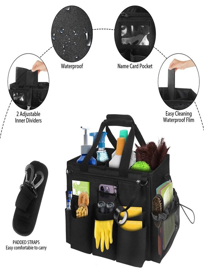 BOHEMIABY Large Cleaning Caddy Tote with Removable Divider, Heavy-Duty Wearable Apron Organizer with Pockets for Housekeeping, Cleaning Supplies, Tools (Black) - Image 2